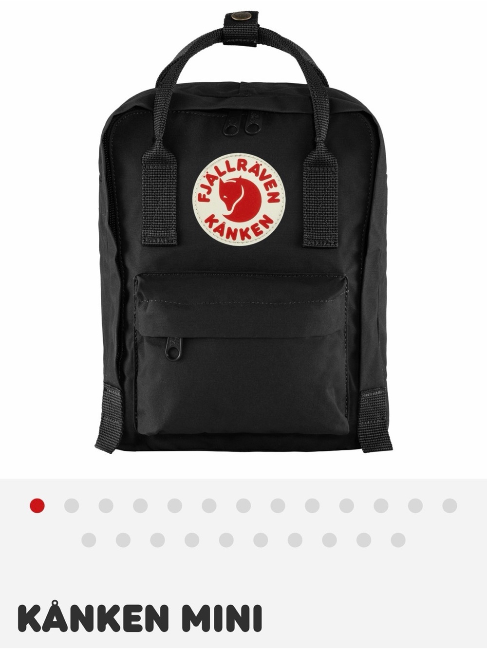 Fjallraven Kanken Mini Backpack in Black with Red Logo